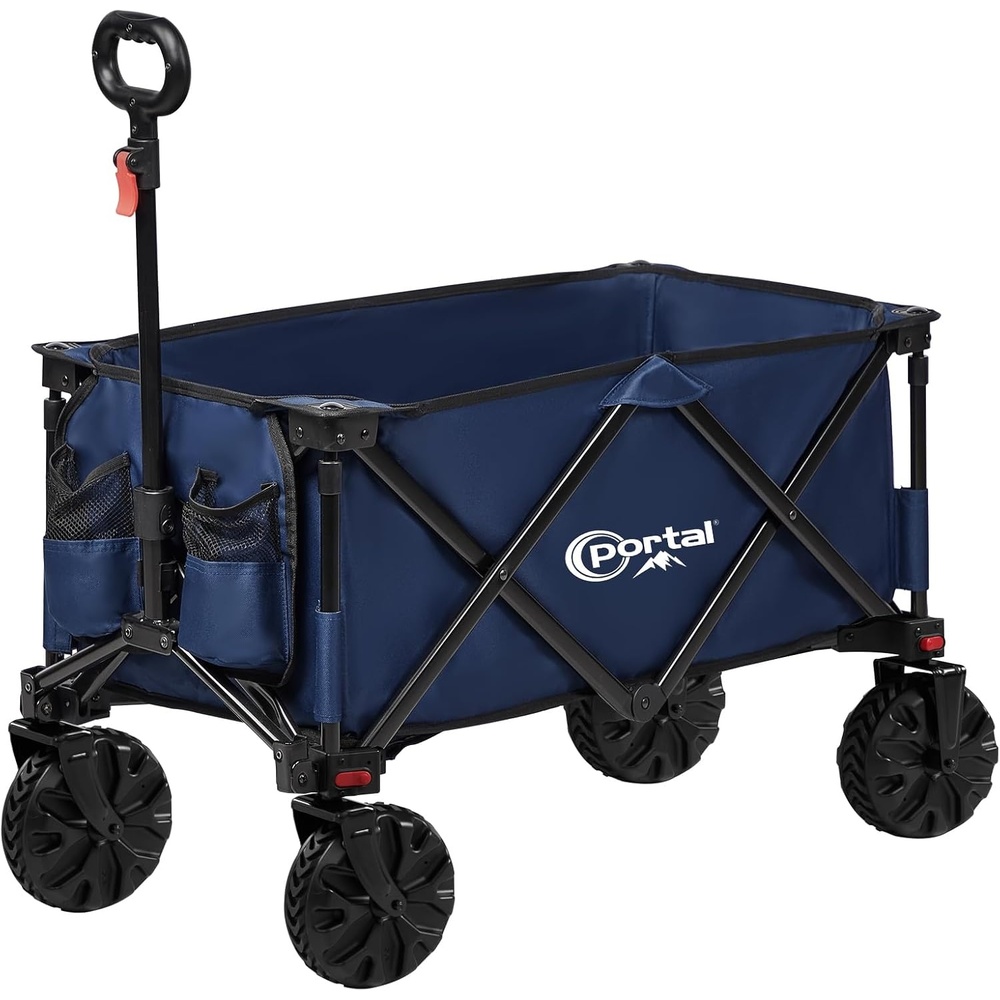 image:imagePortal HeavyDuty Folding Wagon Cart Large Collapsible Utility Wagon with AllTerrain Wheels for Beach Camping Garden amp GroceryBlue