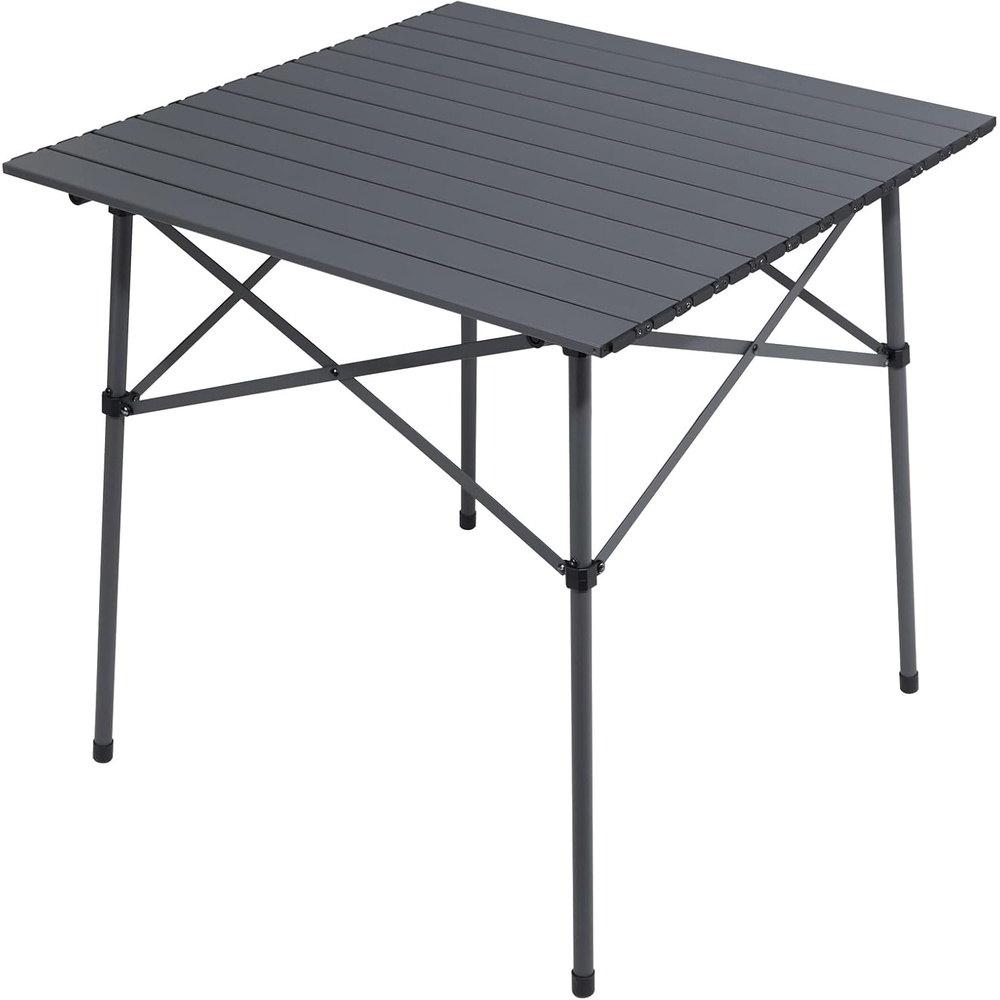 image:imagePortal Lightweight Aluminum Folding Square Table Roll Up Top 4 People Compact Table with Carry Bag for Camping Picnic Backyards BBQ SilverDark Gray