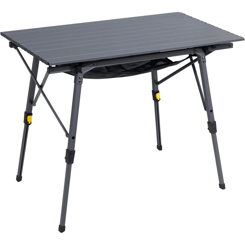 image:imagePortal Outdoor Folding Portable Picnic Camping Table with Adjustable Height Aluminum Roll Up Table Top Mesh Layer SilverDark Gray
