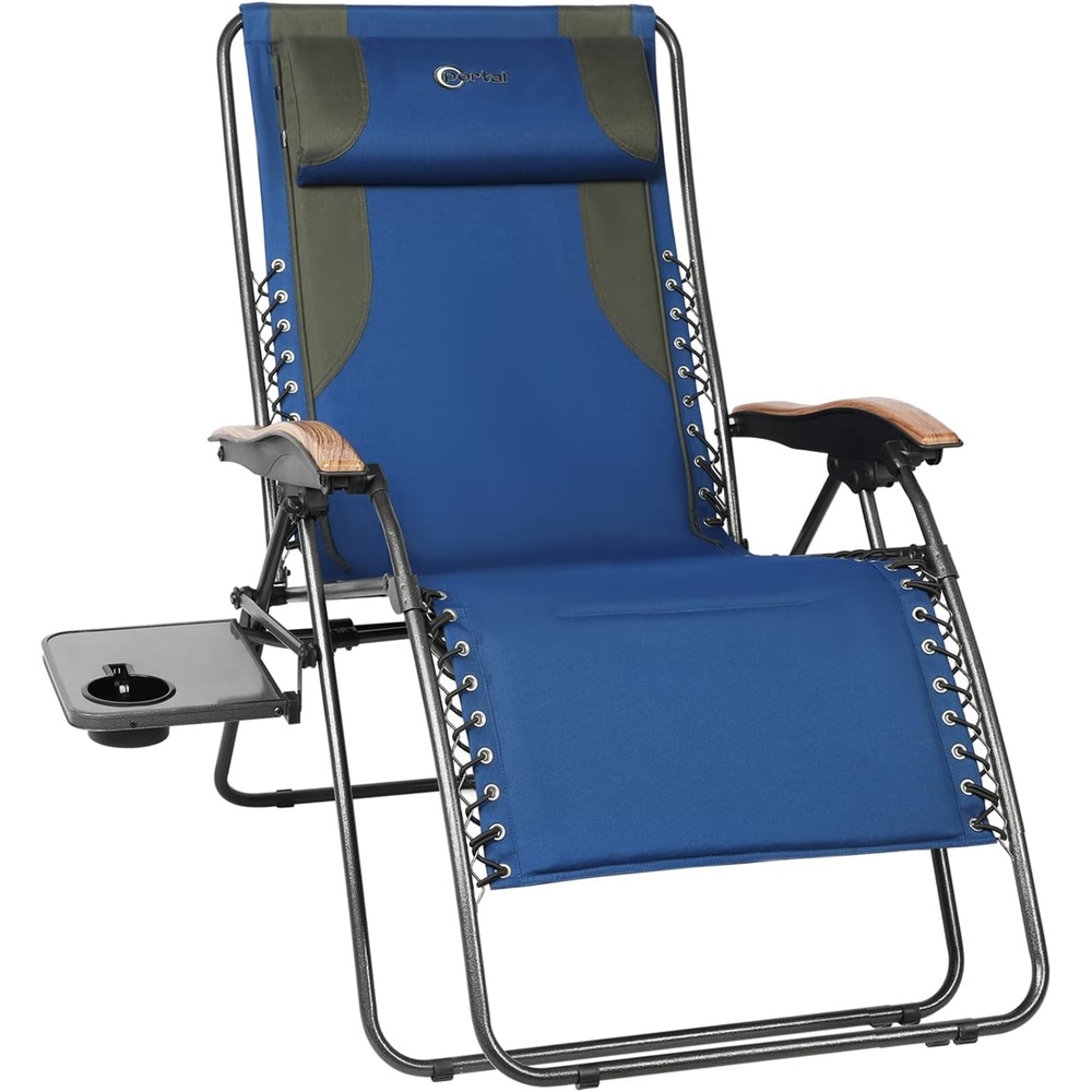 image:imagePortal Portable Zero Gravity Chair Lounge Chair Outdoor Oversized Zero Gravity Chair Folding Lounge Chair with Adjustable Pillows and Cup Holder for Poolside and Lawn Support 350lbs Black 1PackGreyBlue