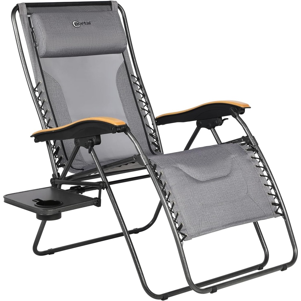 image:imagePortal Portable Zero Gravity Chair Lounge Chair Outdoor Oversized Zero Gravity Chair Folding Lounge Chair with Adjustable Pillows and Cup Holder for Poolside and Lawn Support 350lbs Black 1PackGrey
