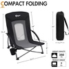 Portal Beach Chairs for Adults Camping Low Lightweight Portable Chair with Cup Holder Mesh Back Carry Bag for Outdoor Sand Lawn Travel Picnic Festival Concert(Black-1 Pck)