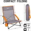 Portal Beach Chairs for Adults Camping Low Lightweight Portable Chair with Cup Holder Mesh Back Carry Bag for Outdoor Sand Lawn Travel Picnic Festival Concert(Teslin Grey-1 Pack)