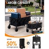 Portal Collapsible Wagon Cart, Foldable Wagon with Big Wheels, 300L Extra Large Wagon,18.7lbs Lightweight Utility Wagon, Heavy Duty Wagon for Beach, Camping, Sports, Garden Black(Black)