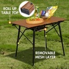 Portal Outdoor Folding Portable Picnic Camping Table with Adjustable Height Aluminum Roll Up Table Top Mesh Layer, Silver(Brown)