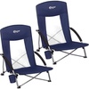 Portal Beach Chairs for Adults Camping Low Lightweight Portable Chair with Cup Holder Mesh Back Carry Bag for Outdoor Sand Lawn Travel Picnic Festival Concert(Deep Blue-2 Pck)