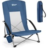 Portal Beach Chairs for Adults Camping Low Lightweight Portable Chair with Cup Holder Mesh Back Carry Bag for Outdoor Sand Lawn Travel Picnic Festival Concert(Navy Blue)