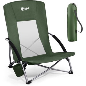 Portal Beach Chairs for Adults Camping Low Lightweight Portable Chair with Cup Holder Mesh Back Carry Bag for Outdoor Sand Lawn Travel Picnic Festival Concert(Green)
