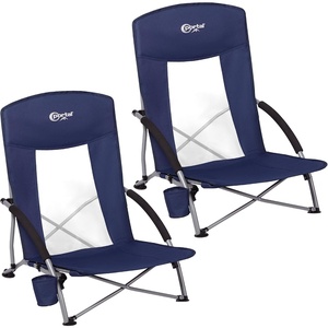 Portal Beach Chairs for Adults Camping Low Lightweight Portable Chair with Cup Holder Mesh Back Carry Bag for Outdoor Sand Lawn Travel Picnic Festival Concert(Deep Blue-2 Pck)