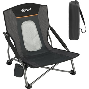 Portal Beach Chairs for Adults Camping Low Lightweight Portable Chair with Cup Holder Mesh Back Carry Bag for Outdoor Sand Lawn Travel Picnic Festival Concert(Black)