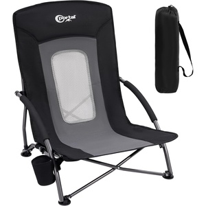 Portal Beach Chairs for Adults Camping Low Lightweight Portable Chair with Cup Holder Mesh Back Carry Bag for Outdoor Sand Lawn Travel Picnic Festival Concert(Black-1 Pck)