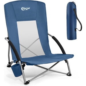 Portal Beach Chairs for Adults Camping Low Lightweight Portable Chair with Cup Holder Mesh Back Carry Bag for Outdoor Sand Lawn Travel Picnic Festival Concert(Navy Blue)