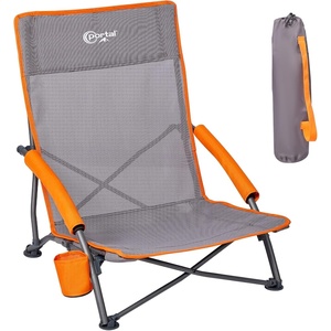 Portal Beach Chairs for Adults Camping Low Lightweight Portable Chair with Cup Holder Mesh Back Carry Bag for Outdoor Sand Lawn Travel Picnic Festival Concert(Teslin Grey-1 Pack)
