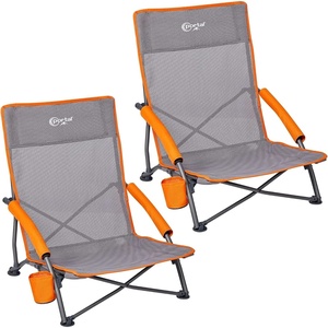 Portal Beach Chairs for Adults Camping Low Lightweight Portable Chair with Cup Holder Mesh Back Carry Bag for Outdoor Sand Lawn Travel Picnic Festival Concert(Teslin Grey-2 Pack)