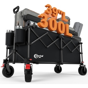 Portal Collapsible Wagon Cart, Foldable Wagon with Big Wheels, 300L Extra Large Wagon,18.7lbs Lightweight Utility Wagon, Heavy Duty Wagon for Beach, Camping, Sports, Garden Black(Black)