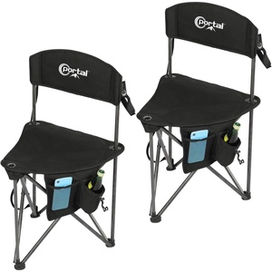 Portal Extra Large Quick Folding Tripod Stool with Backrest Fishing Camping Chair with Carry Strap(2 Pack Black)