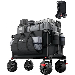 Portal Heavy-Duty Folding Wagon Cart, Large Collapsible Utility Wagon with All-Terrain Wheels for Beach, Camping, Garden & Grocery(Black)