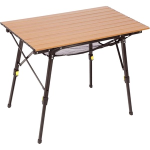 Portal Outdoor Folding Portable Picnic Camping Table with Adjustable Height Aluminum Roll Up Table Top Mesh Layer, Silver(Brown)