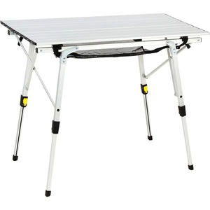 Portal Outdoor Folding Portable Picnic Camping Table with Adjustable Height Aluminum Roll Up Table Top Mesh Layer, Silver(Silver)