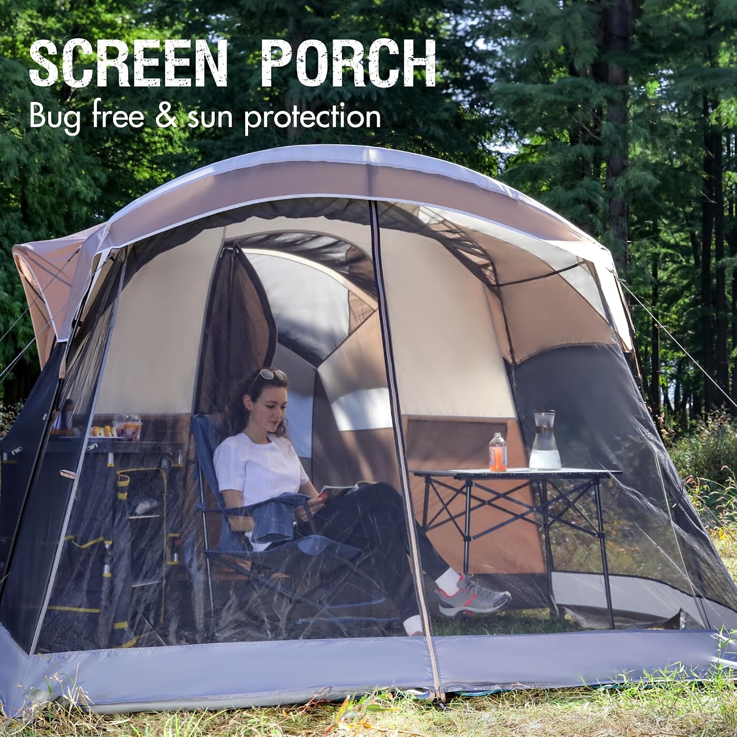 image:imagePORTAL 6810 Person Family Camping Tent with Screen Room Water Resistant Big Tunnel Tents with Rainfly Large Family Tent for Camping Outdoor PatioBrown