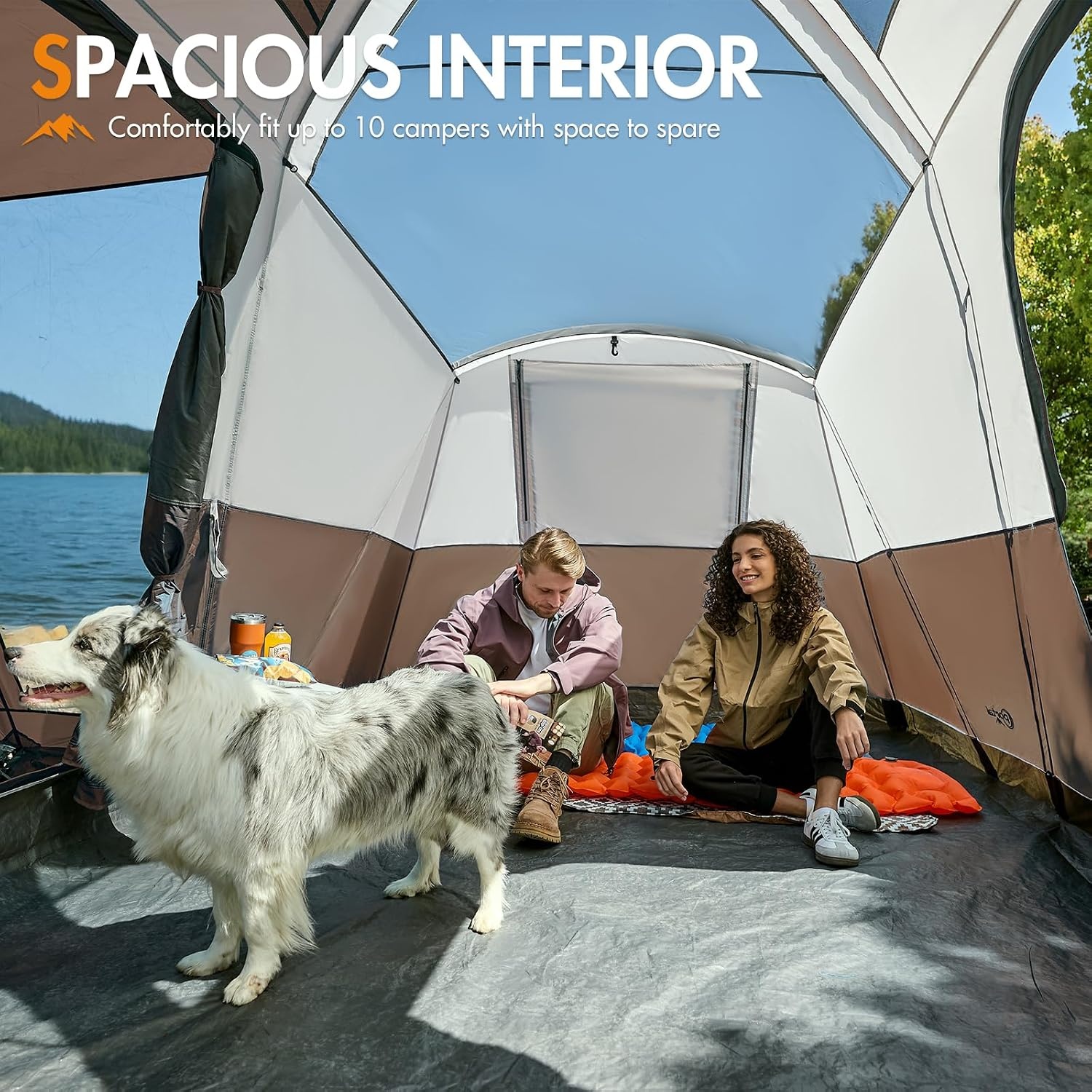 image:imagePORTAL 6810 Person Family Camping Tent with Screen Room Water Resistant Big Tunnel Tents with Rainfly Large Family Tent for Camping Outdoor PatioBrown