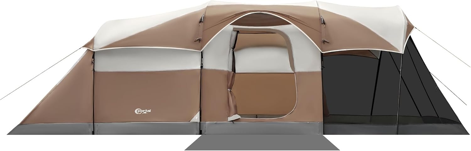 image:imagePORTAL 6810 Person Family Camping Tent with Screen Room Water Resistant Big Tunnel Tents with Rainfly Large Family Tent for Camping Outdoor PatioBrown