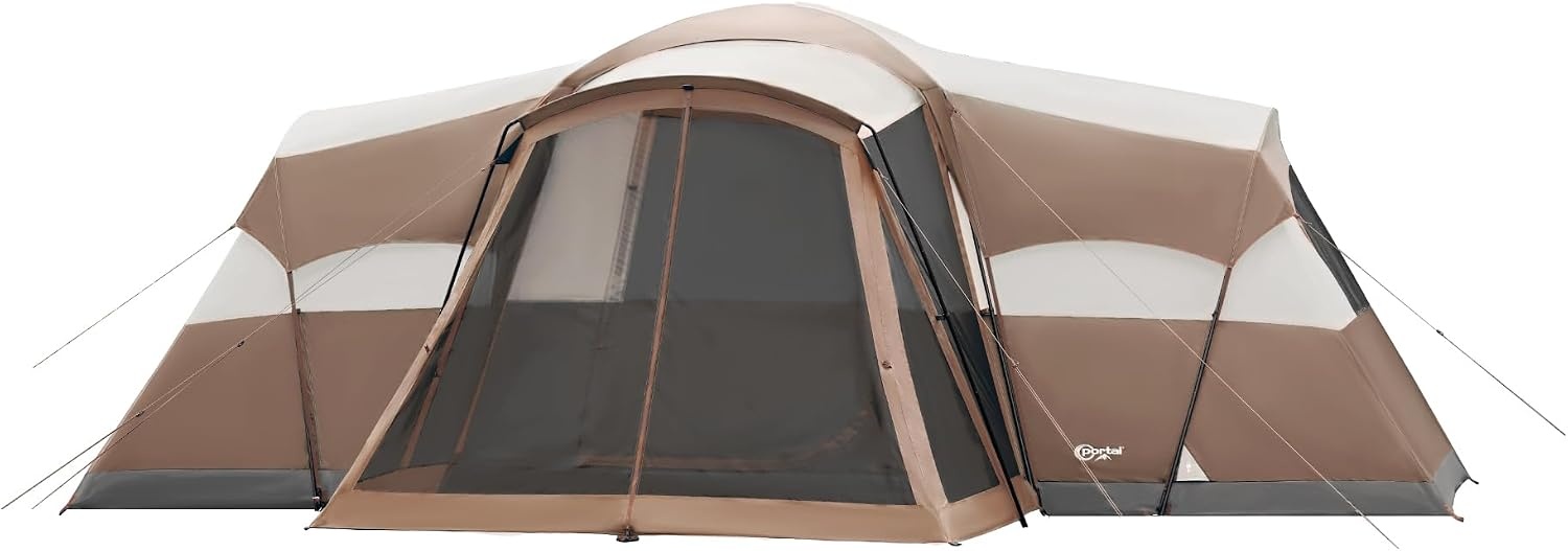 image:imagePORTAL 6810 Person Family Camping Tent with Screen Room Water Resistant Big Tunnel Tents with Rainfly Large Family Tent for Camping Outdoor PatioBrown