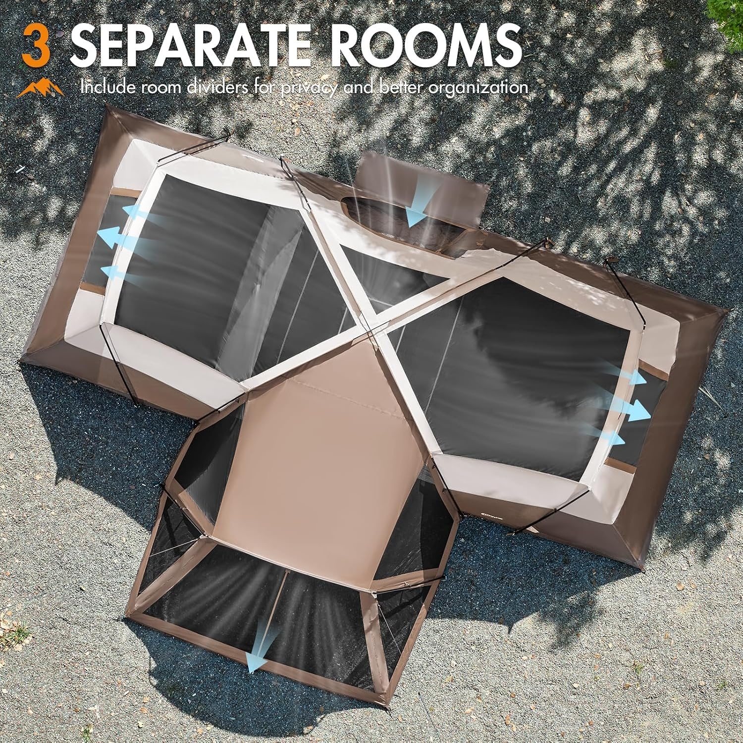 image:imagePORTAL 6810 Person Family Camping Tent with Screen Room Water Resistant Big Tunnel Tents with Rainfly Large Family Tent for Camping Outdoor PatioBrown