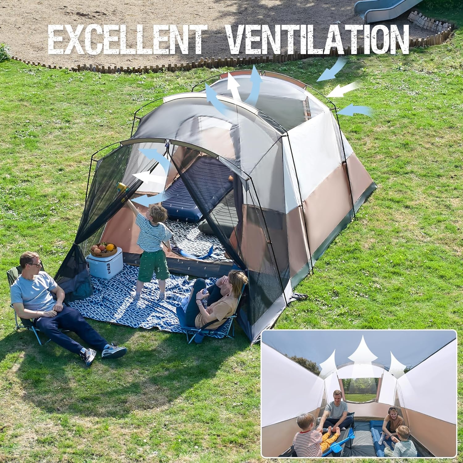 image:imagePORTAL 6810 Person Family Camping Tent with Screen Room Water Resistant Big Tunnel Tents with Rainfly Large Family Tent for Camping Outdoor PatioBrown