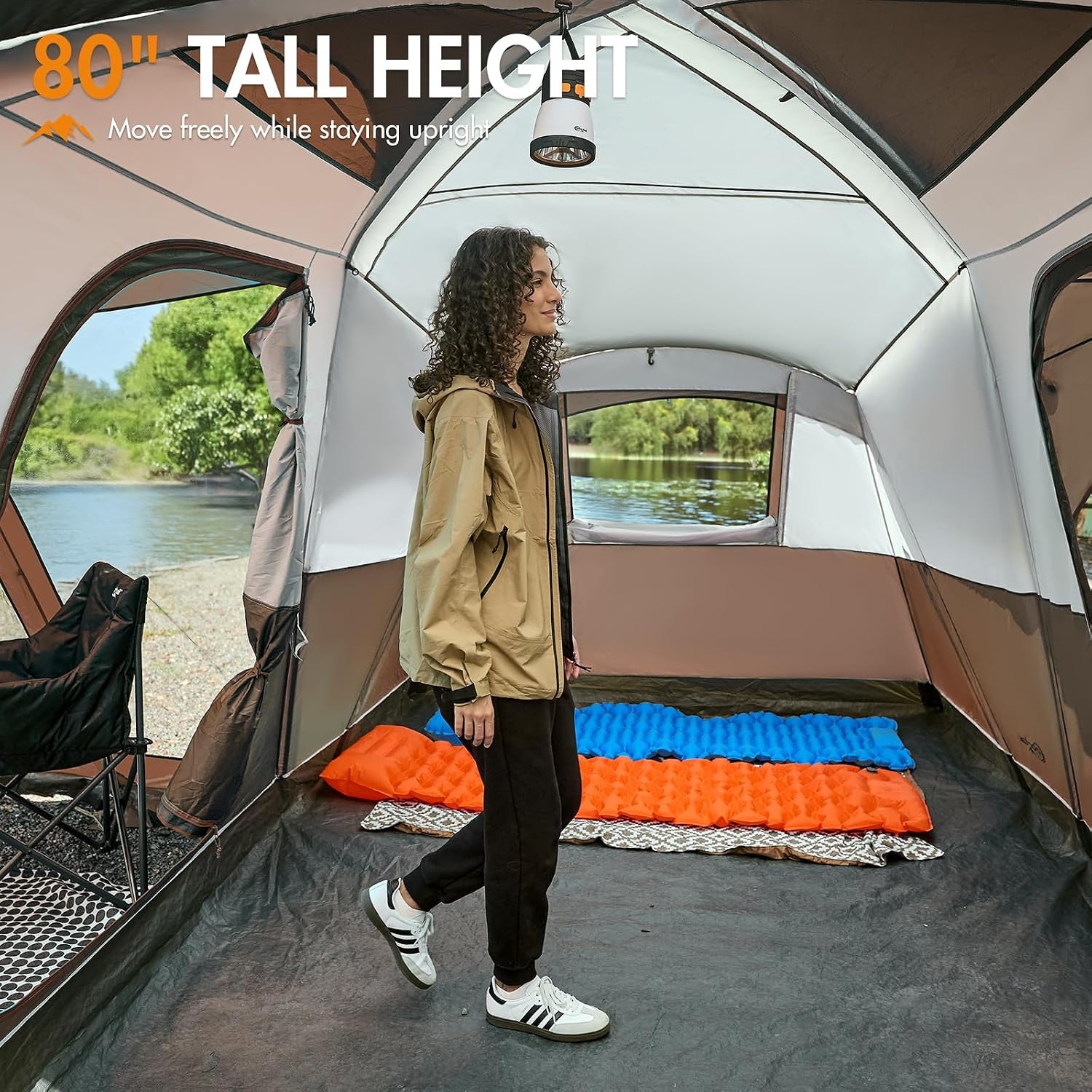 image:imagePORTAL 6810 Person Family Camping Tent with Screen Room Water Resistant Big Tunnel Tents with Rainfly Large Family Tent for Camping Outdoor PatioBrown