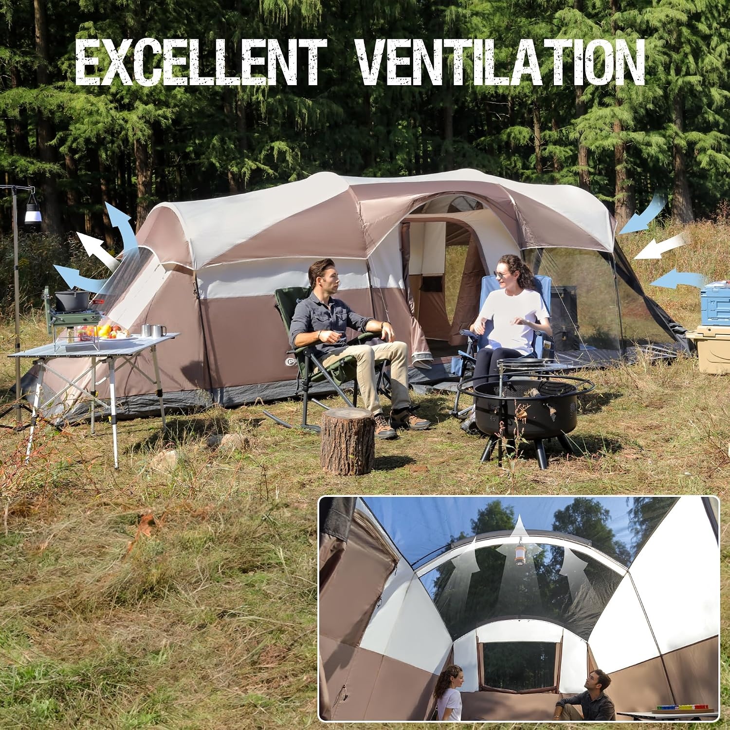 image:imagePORTAL 6810 Person Family Camping Tent with Screen Room Water Resistant Big Tunnel Tents with Rainfly Large Family Tent for Camping Outdoor PatioBrown