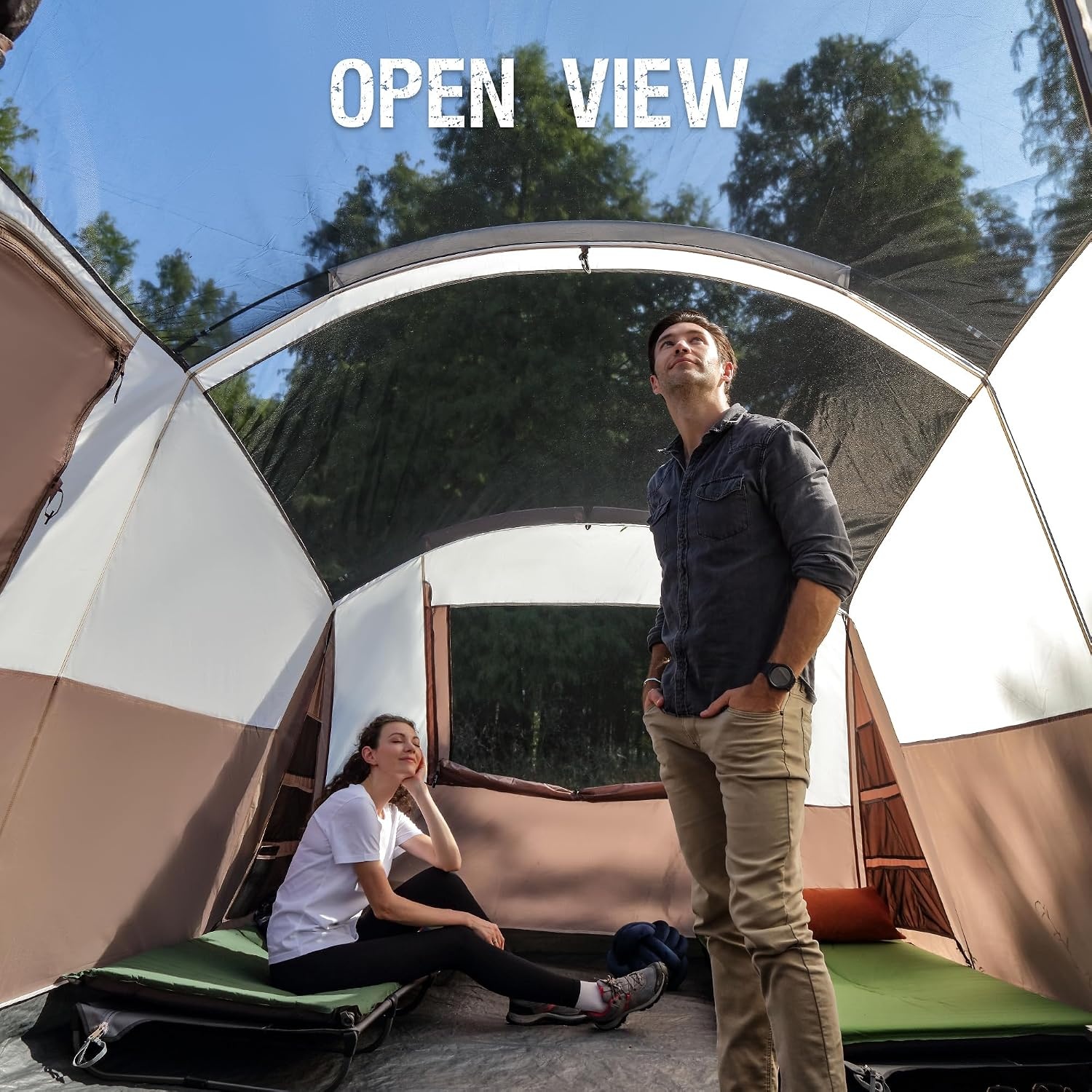 image:imagePORTAL 6810 Person Family Camping Tent with Screen Room Water Resistant Big Tunnel Tents with Rainfly Large Family Tent for Camping Outdoor PatioBrown