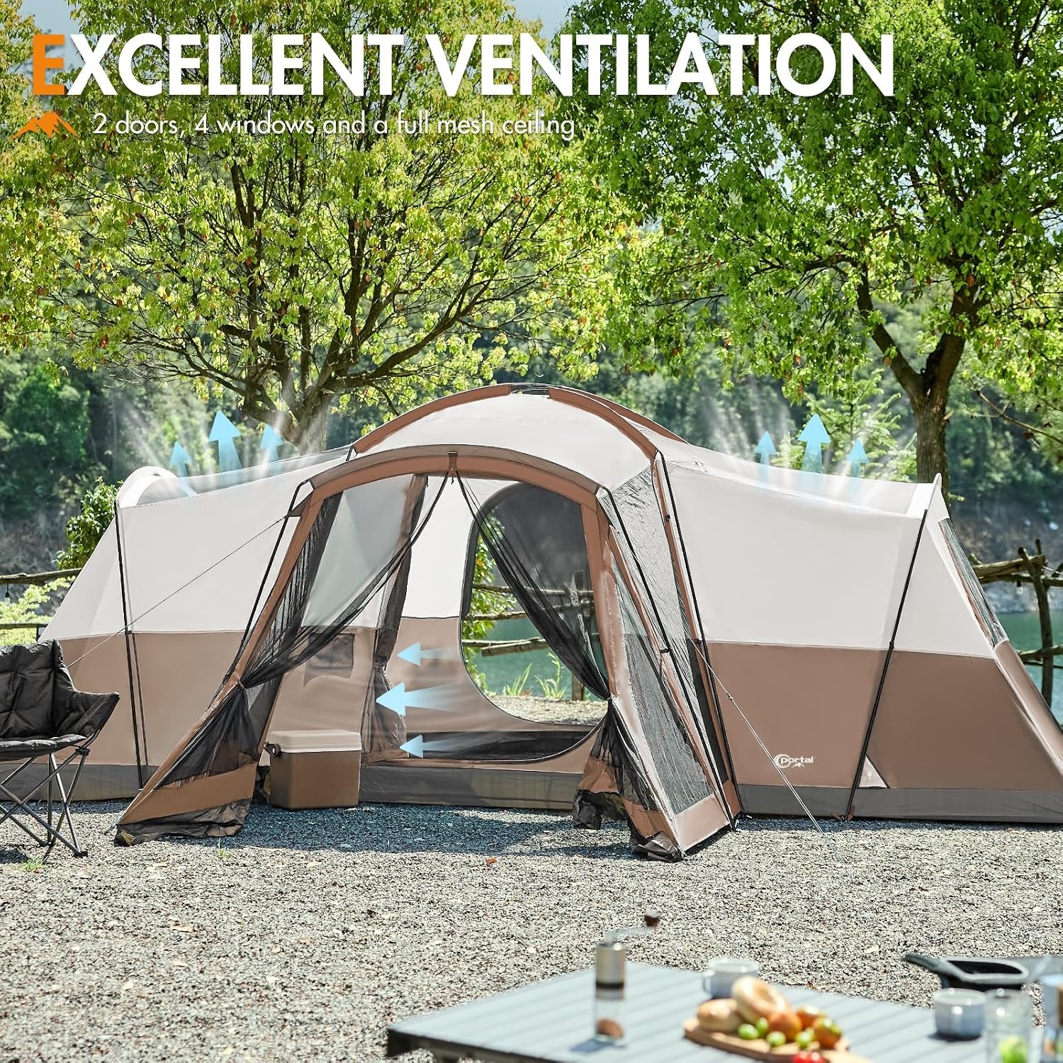image:imagePORTAL 6810 Person Family Camping Tent with Screen Room Water Resistant Big Tunnel Tents with Rainfly Large Family Tent for Camping Outdoor PatioBrown
