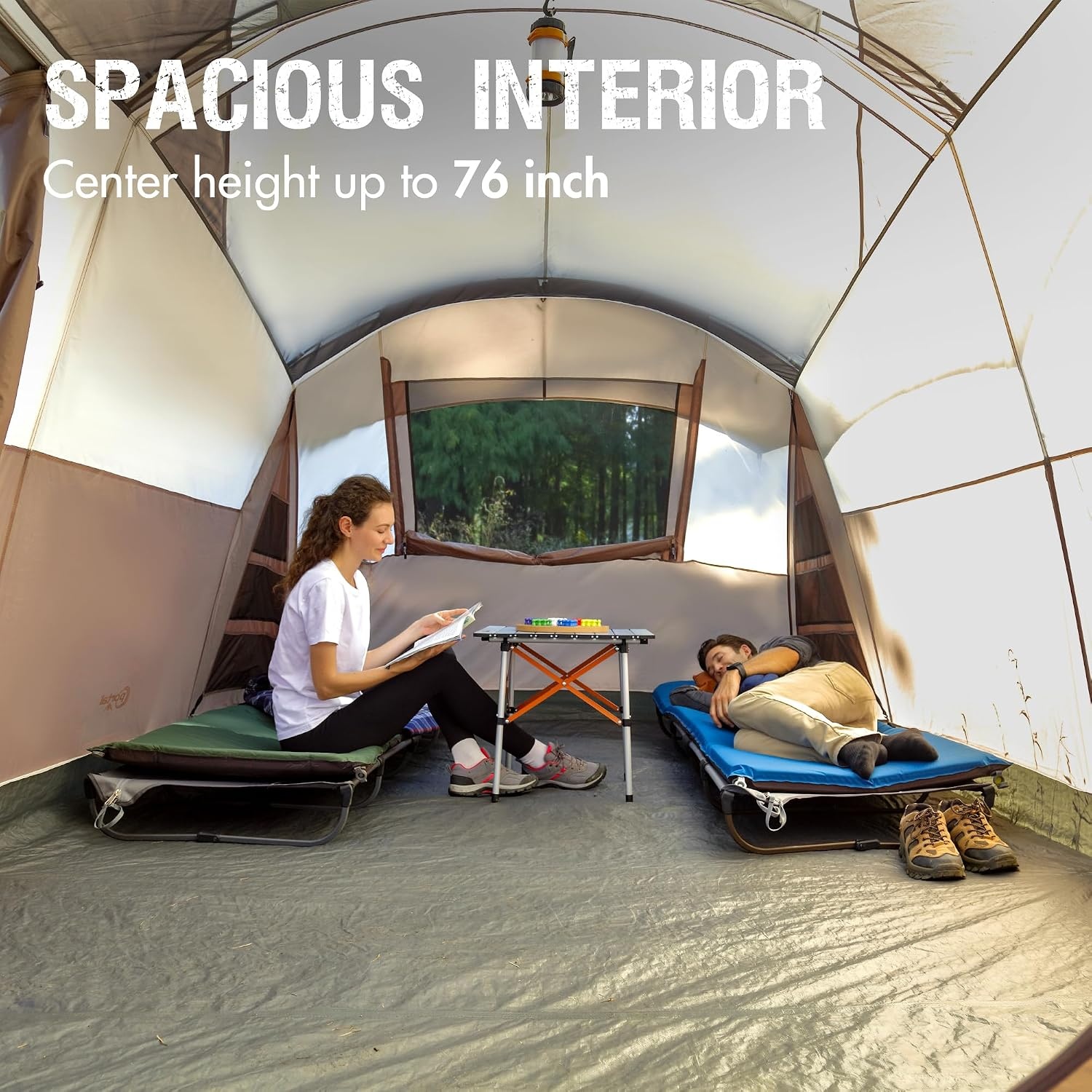 image:imagePORTAL 6810 Person Family Camping Tent with Screen Room Water Resistant Big Tunnel Tents with Rainfly Large Family Tent for Camping Outdoor PatioBrown