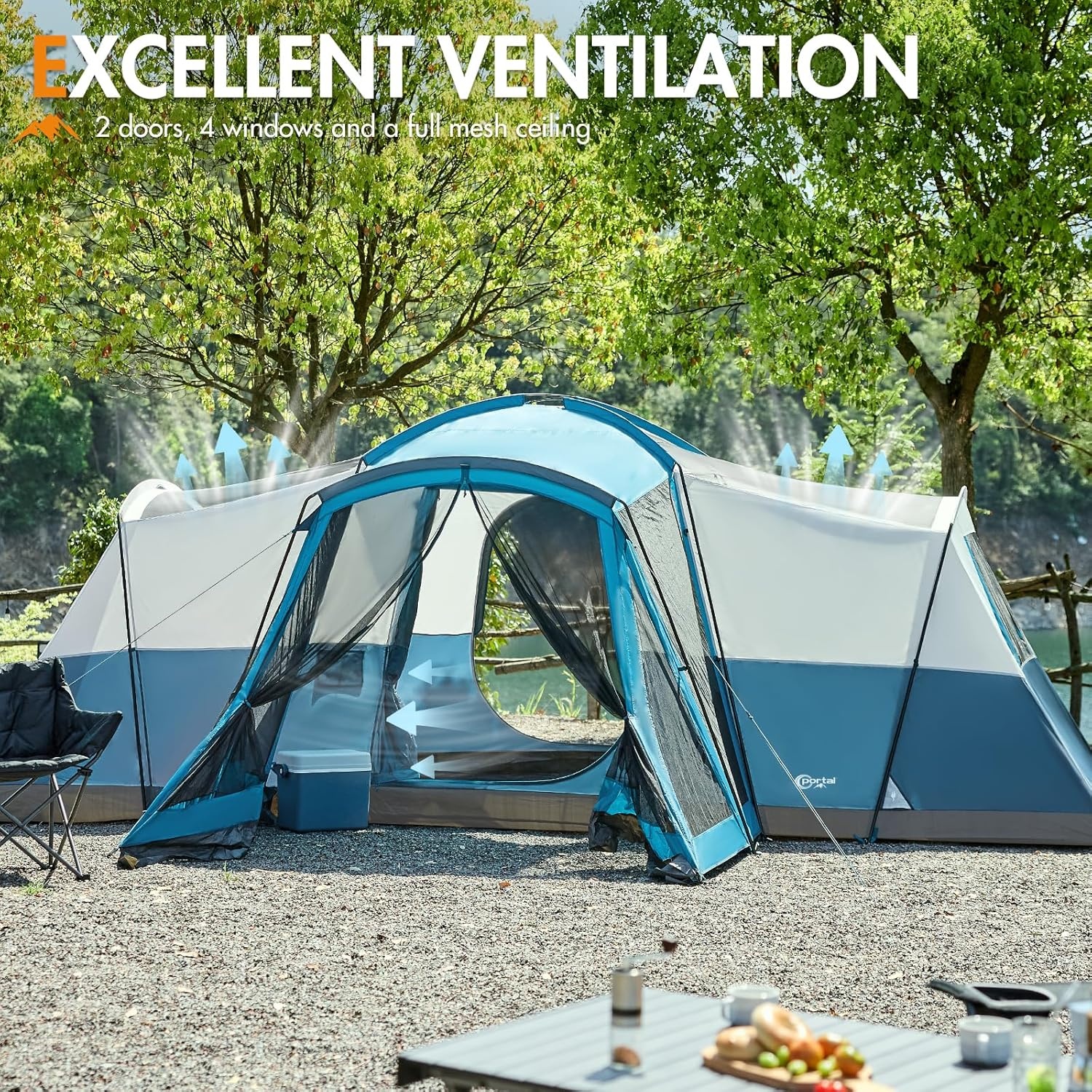 image:imagePORTAL 6810 Person Family Camping Tent with Screen Room Water Resistant Big Tunnel Tents with Rainfly Large Family Tent for Camping Outdoor PatioDark Blue