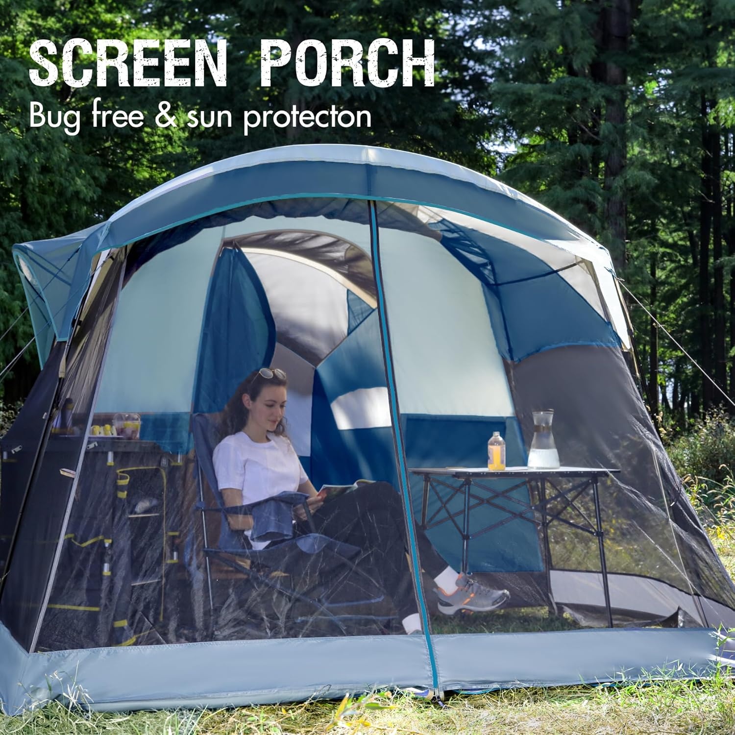 image:imagePORTAL 6810 Person Family Camping Tent with Screen Room Water Resistant Big Tunnel Tents with Rainfly Large Family Tent for Camping Outdoor PatioDark Blue