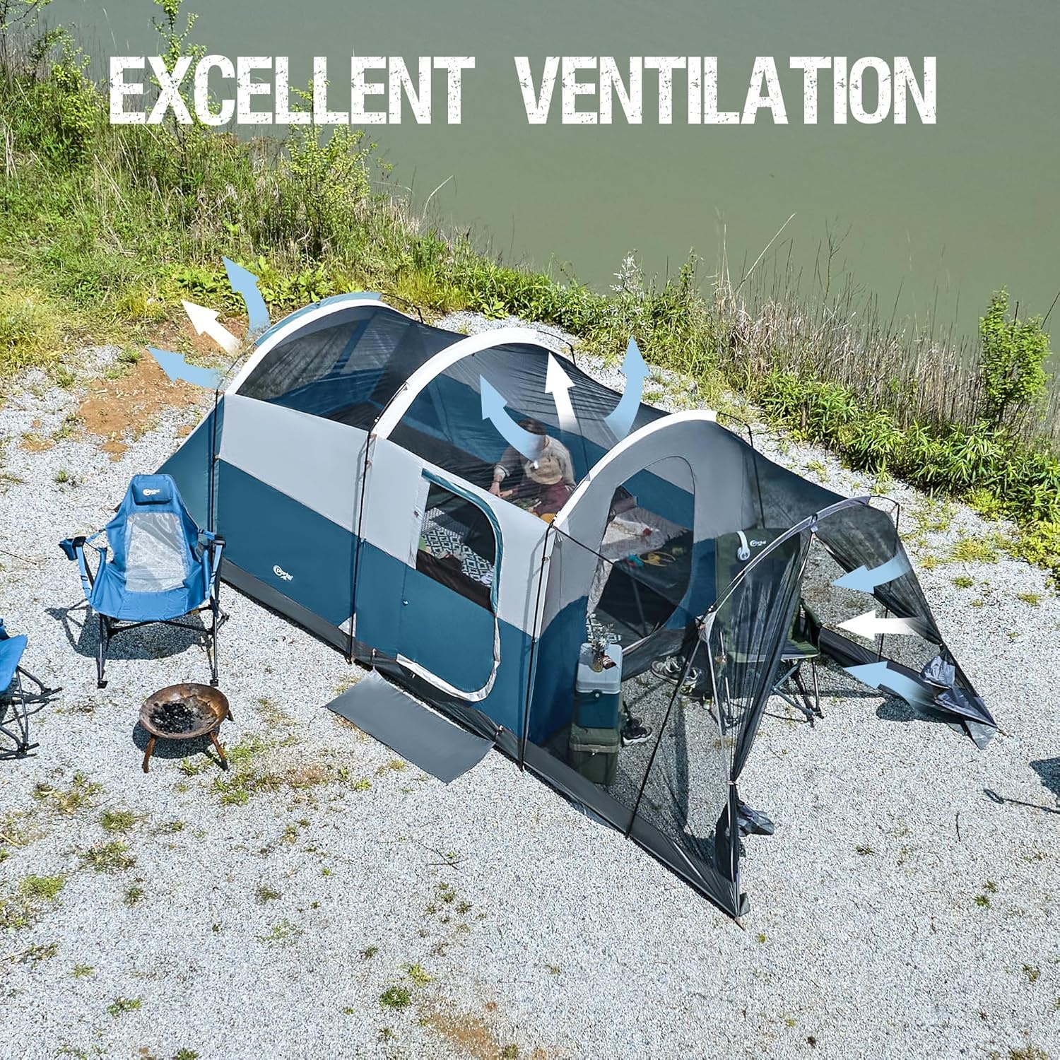 image:imagePORTAL 6810 Person Family Camping Tent with Screen Room Water Resistant Big Tunnel Tents with Rainfly Large Family Tent for Camping Outdoor PatioDark Blue