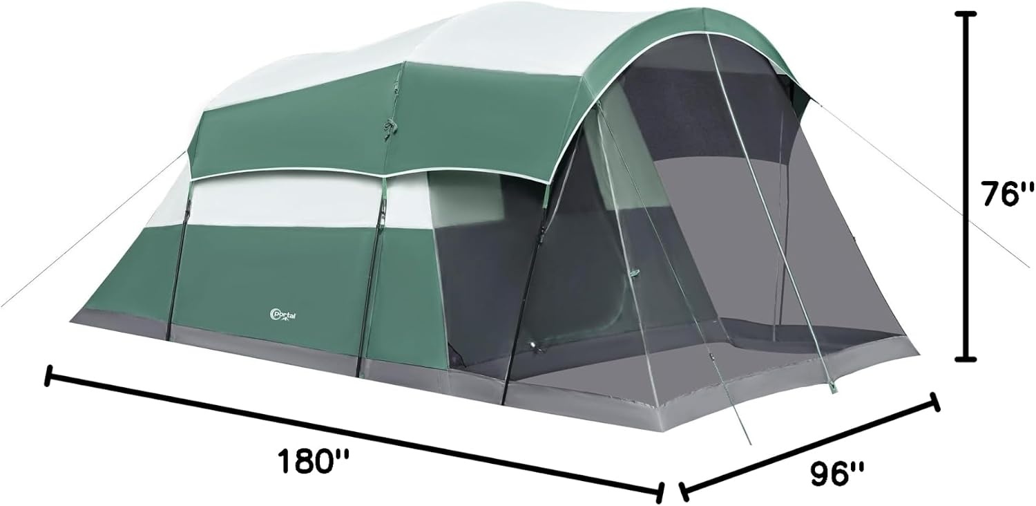 image:imagePORTAL 6810 Person Family Camping Tent with Screen Room Water Resistant Big Tunnel Tents with Rainfly Large Family Tent for Camping Outdoor PatioGreen