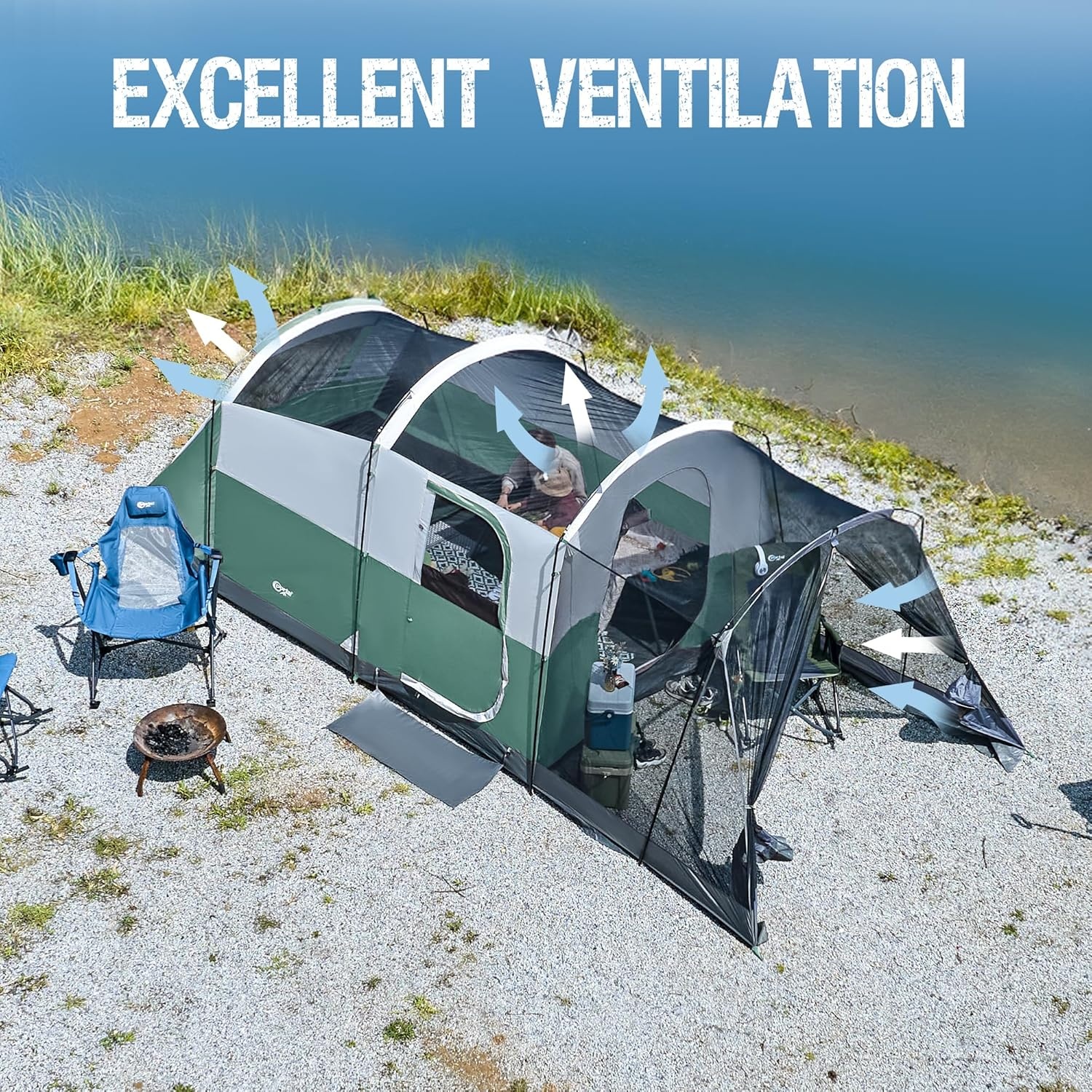 image:imagePORTAL 6810 Person Family Camping Tent with Screen Room Water Resistant Big Tunnel Tents with Rainfly Large Family Tent for Camping Outdoor PatioGreen