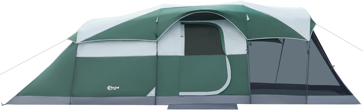 image:imagePORTAL 6810 Person Family Camping Tent with Screen Room Water Resistant Big Tunnel Tents with Rainfly Large Family Tent for Camping Outdoor PatioGreen