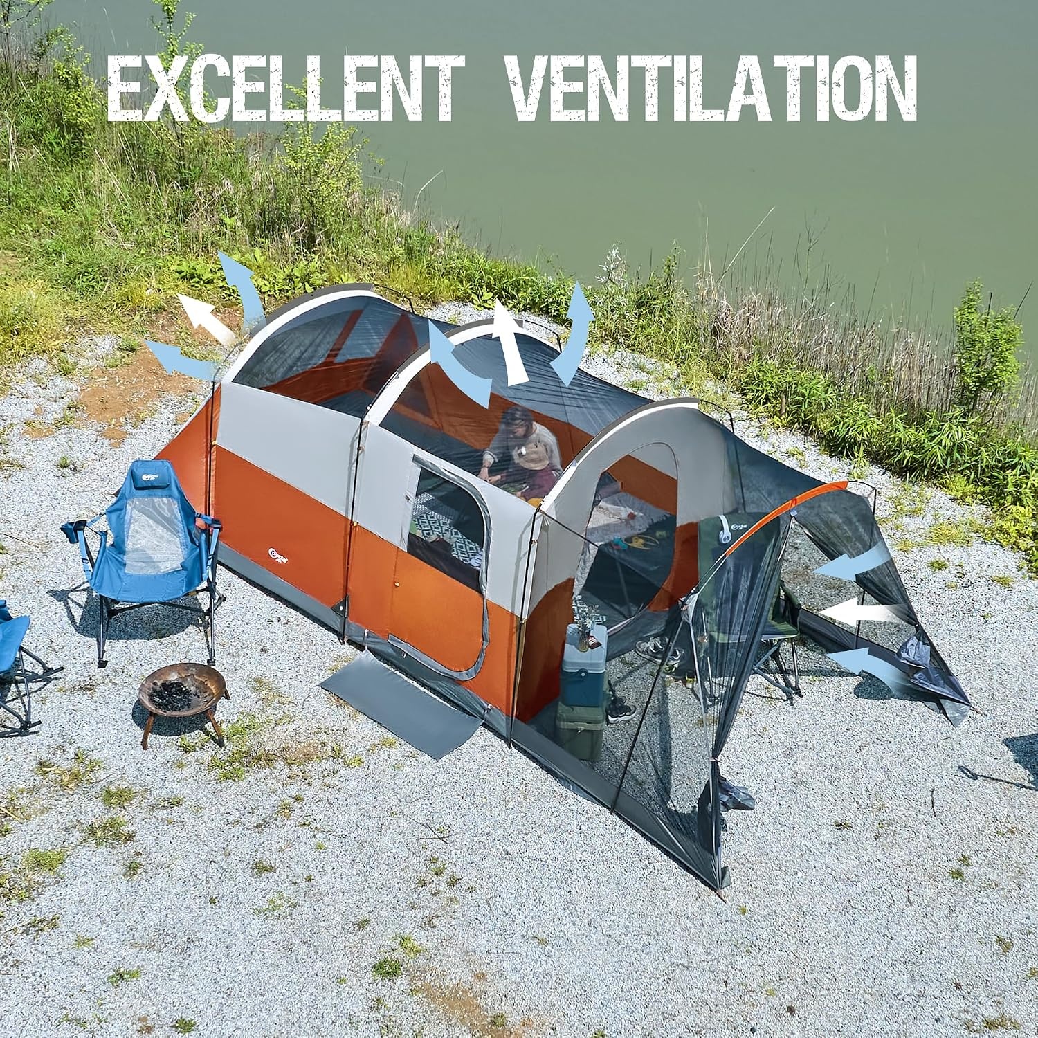image:imagePORTAL 6810 Person Family Camping Tent with Screen Room Water Resistant Big Tunnel Tents with Rainfly Large Family Tent for Camping Outdoor PatioOrange