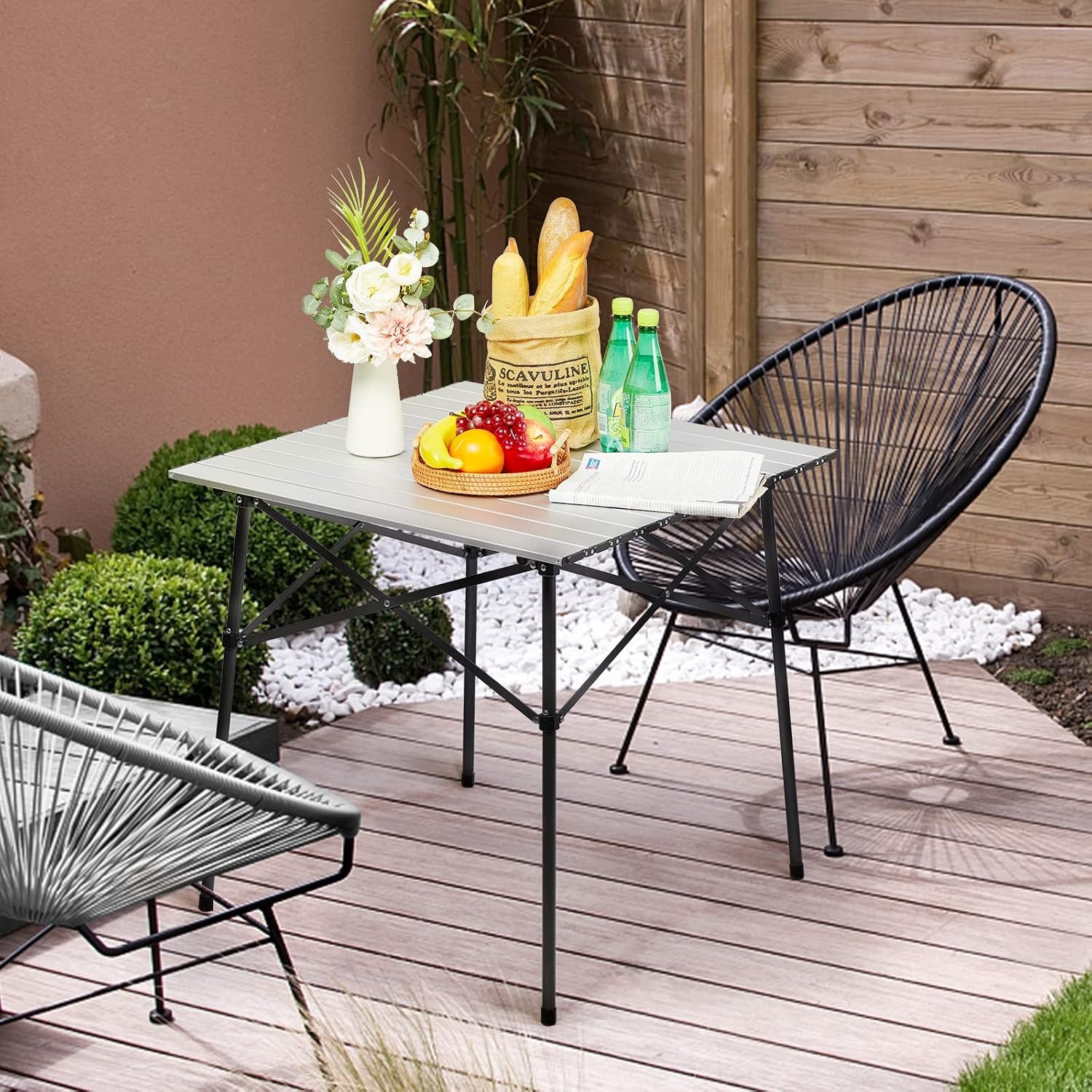 image:imagePORTAL Lightweight Aluminum Folding Square Table Roll Up Top 4 People Compact Table with Carry Bag For Camping Picnic Backyards BBQ White