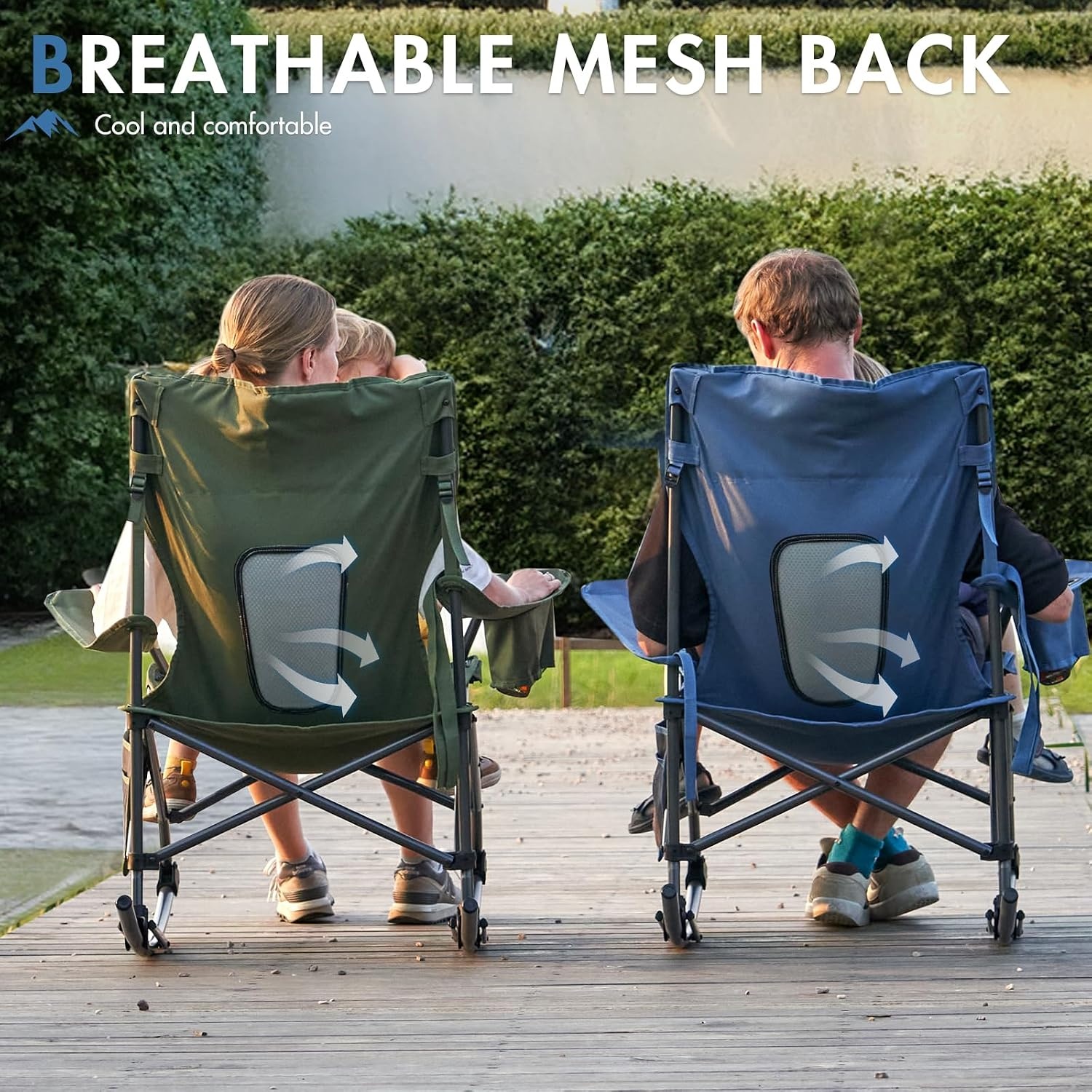 image:imagePortal Camping Rocking Chair Outdoors Folding Portable Rocker with Cup Holder Side Pocket Carry Bag Support 350LBS Black1 Packmidnight Bluemesh