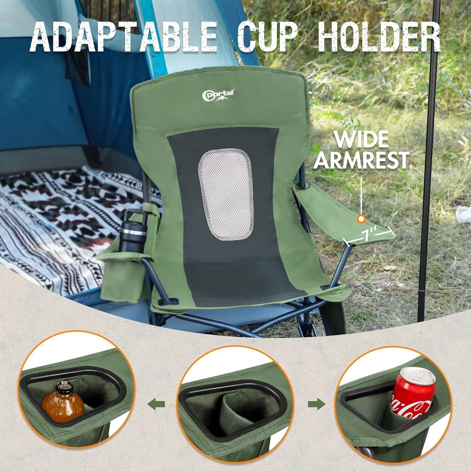 image:imagePortal Camping Rocking Chair Outdoors Folding Portable Rocker with Cup Holder Side Pocket Carry Bag Support 350LBS Black2 Packgreenmesh