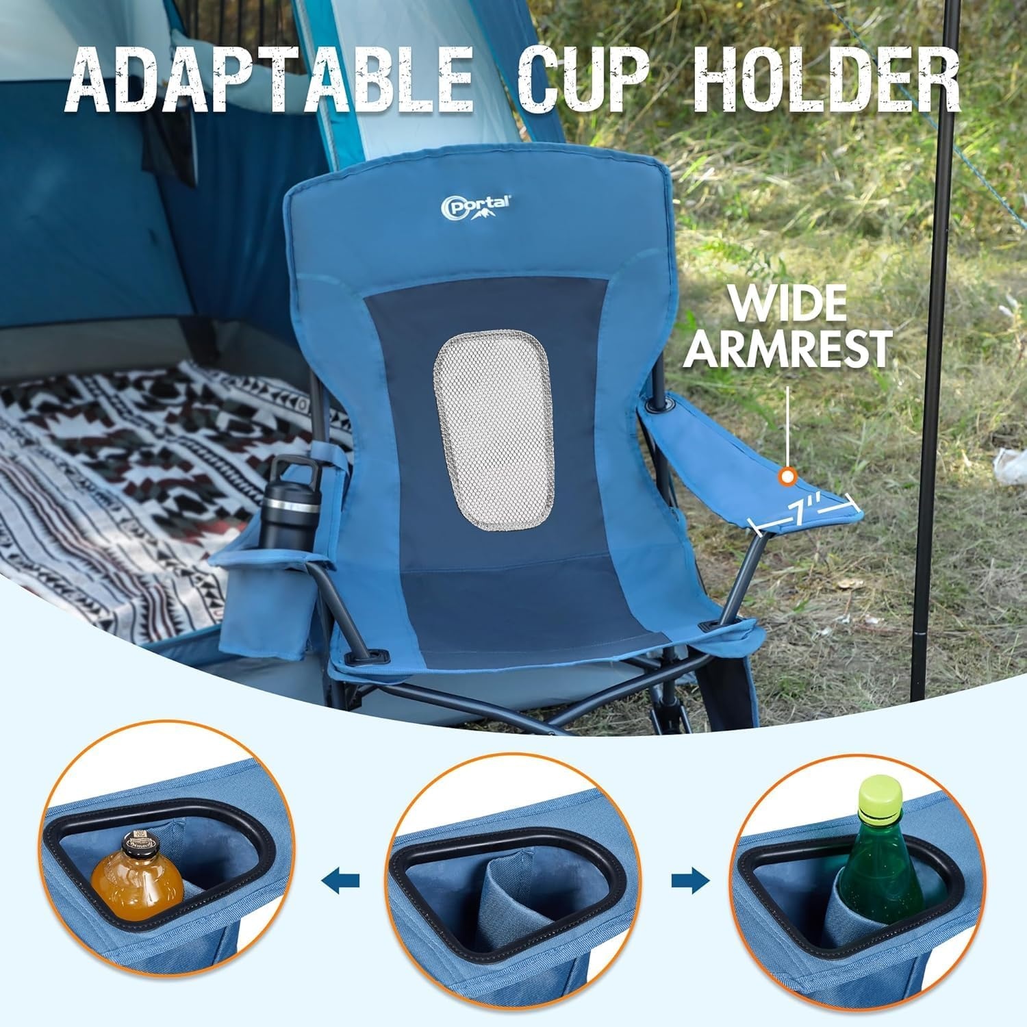image:imagePortal Camping Rocking Chair Outdoors Folding Portable Rocker with Cup Holder Side Pocket Carry Bag Support 350LBS Black2 Packmidnight Bluemesh