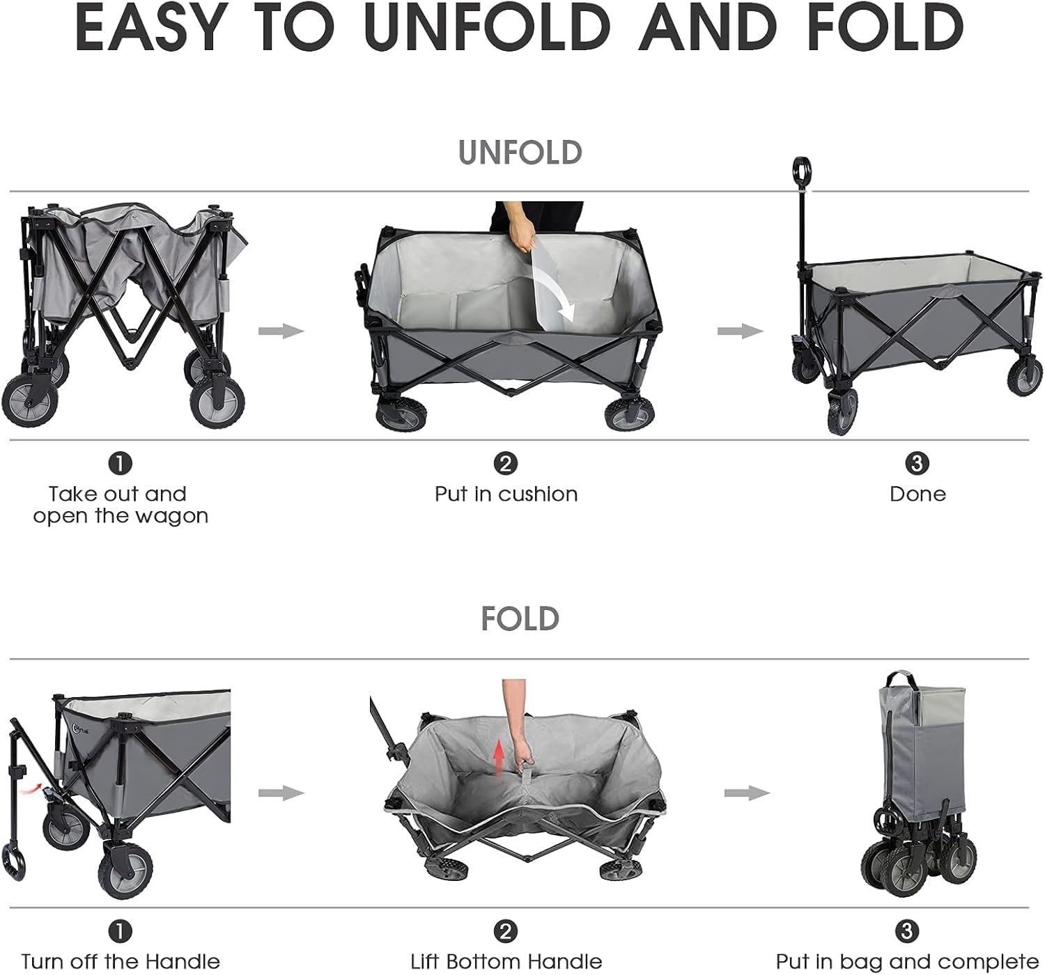 image:imagePortal Collapsible Wagon Cart Heavy Duty Foldable Wagons Carts with Wheels Folding Utility Wagon for Camping Shopping Garden Sports Beach