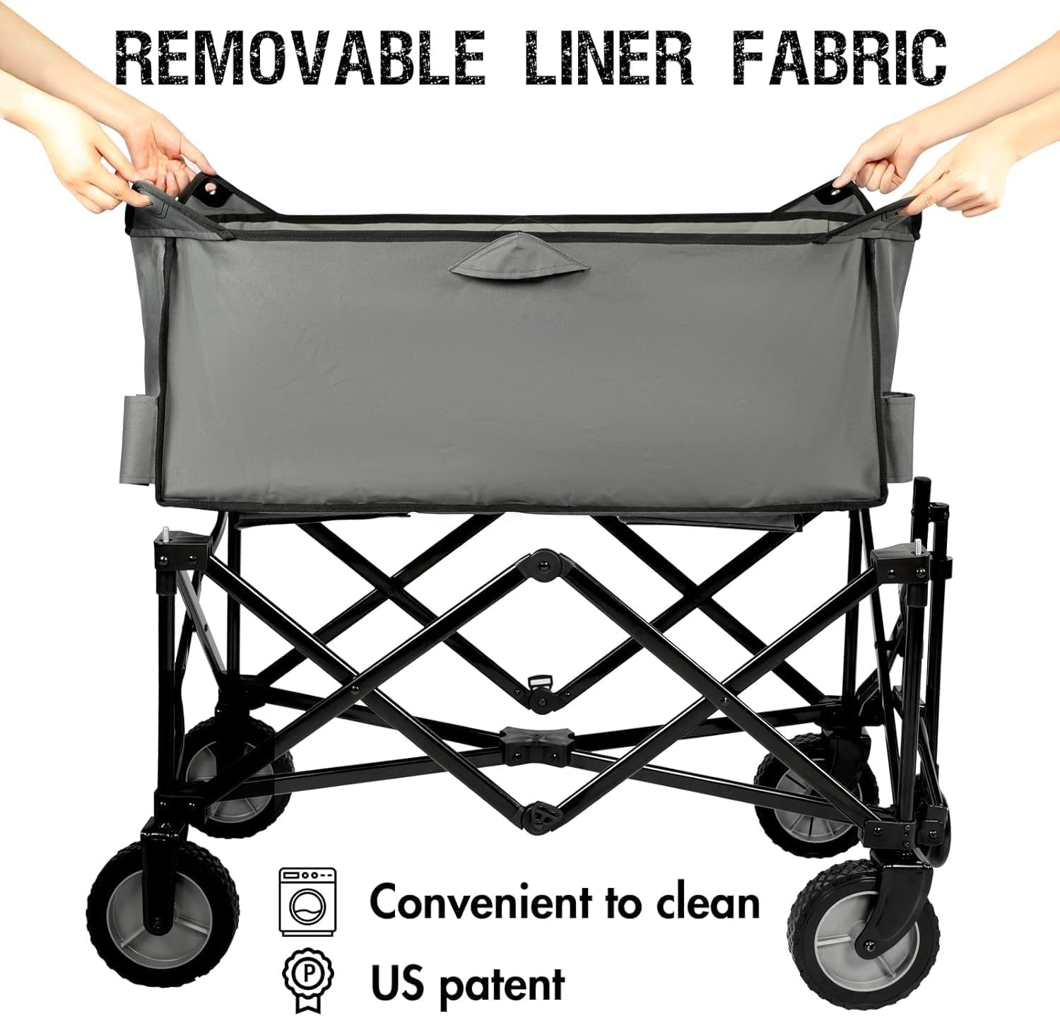 image:imagePortal Collapsible Wagon Cart Heavy Duty Foldable Wagons Carts with Wheels Folding Utility Wagon for Camping Shopping Garden Sports Beach