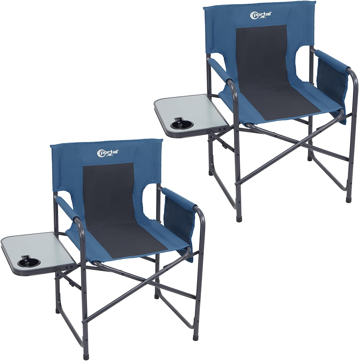 image:imagePortal Directors Chair Camping Chairs for Adults with Side Table Folding Lawn Chairs for Adults Directors Chairs Foldable for Outdoor Chairs for Beach Travel Heavy Duty Supports 300LBS BlueGreyBlue