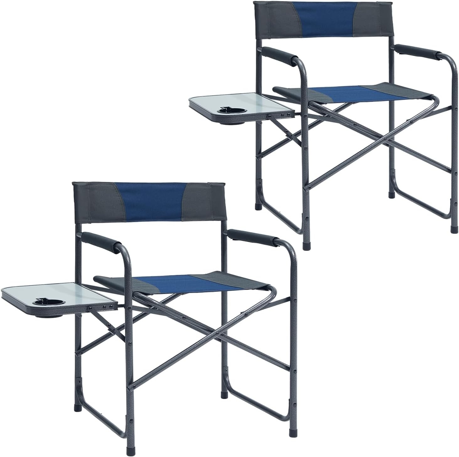 image:imagePortal Directors Chair Camping Chairs for Adults with Side Table Folding Lawn Chairs for Adults Directors Chairs Foldable for Outdoor Chairs for Beach Travel Heavy Duty Supports 300LBS BlueGreyDark Blue