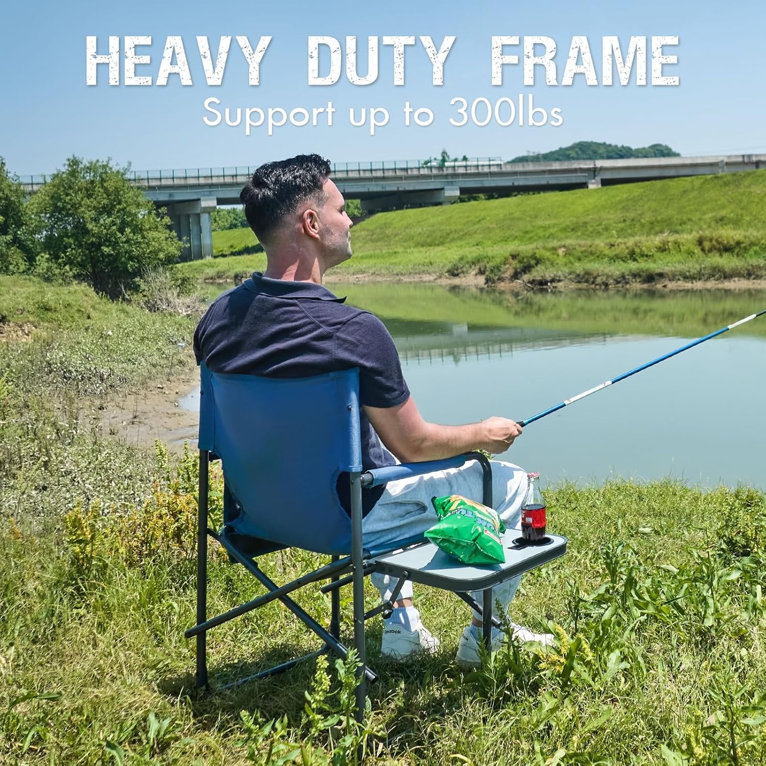 image:imagePortal Directors Chair Camping Chairs for Adults with Side Table Folding Lawn Chairs for Adults Directors Chairs Foldable for Outdoor Chairs for Beach Travel Heavy Duty Supports 300LBS BlueGreyBlue